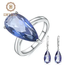 Комплект ювелирных изделий из 925 пробы серебра GEM'S BALLET, 23.68Ct, натуральный иолит, голубой Мистический Кварц, серьги, набор колец для женщин, хорошее ювелирное изделие