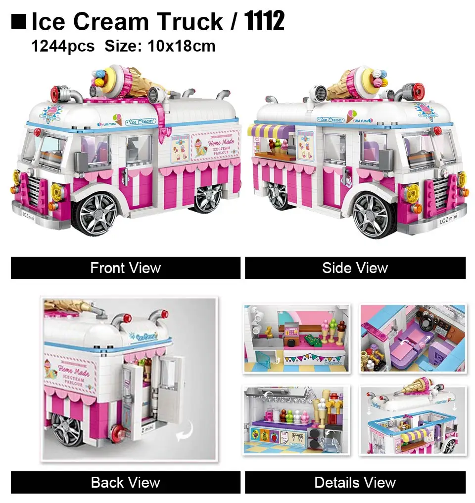 LOZ Technic Мини Строительные блоки хот-дог тележка автомобиль Assemable детские развивающие игрушки для детей Creator мороженое грузовик