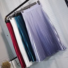 Женская плиссированная длинная юбка стрейч Высокая талия сплошная трапециевидная Женская юбка винтажная Универсальная Женская миди юбки