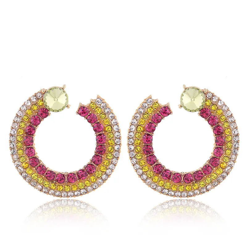 

European Fashion Metal Jewelry Geometric Crystal Round Earrings