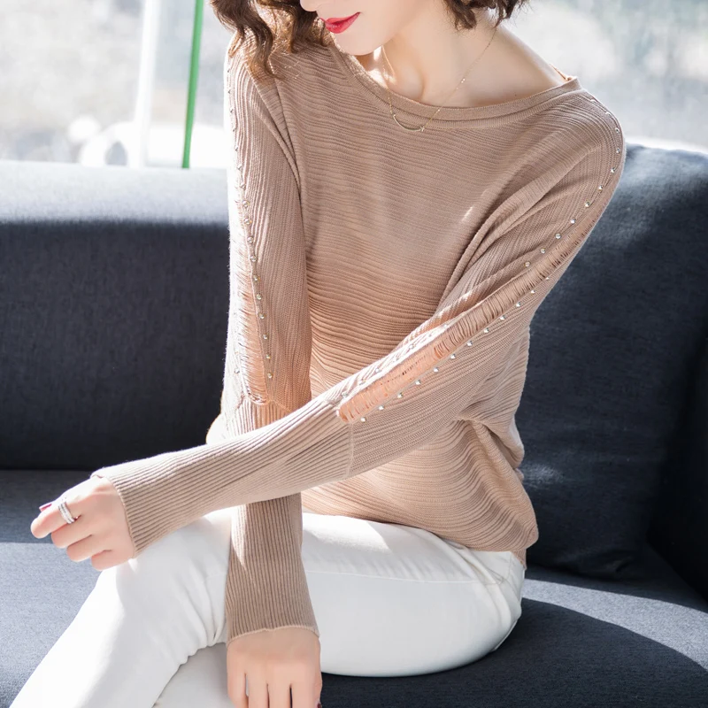 

Korean Casual Knitted Sweater Women Autumn Pullovers O-Neck Batwing Sleeve Thin Knit Women Sweater Plus Size XXL Crop Sweater