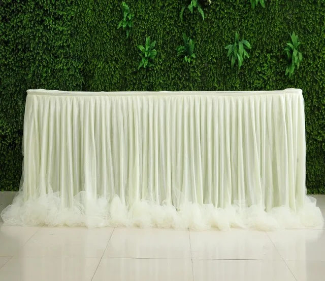 Chiffon Organza Wedding Table Skirt for Table Cloth Party Wedding Birthday Party Baby Shower Banquet Decoration Table Skirting - Цвет: ivory