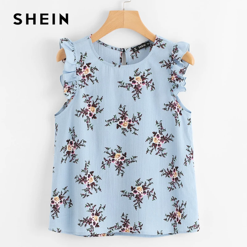 SHEIN Модный Топ С Цветочным Принтом Цветочный Летний Топ Женские Повседневные Блузки Без Рукавов