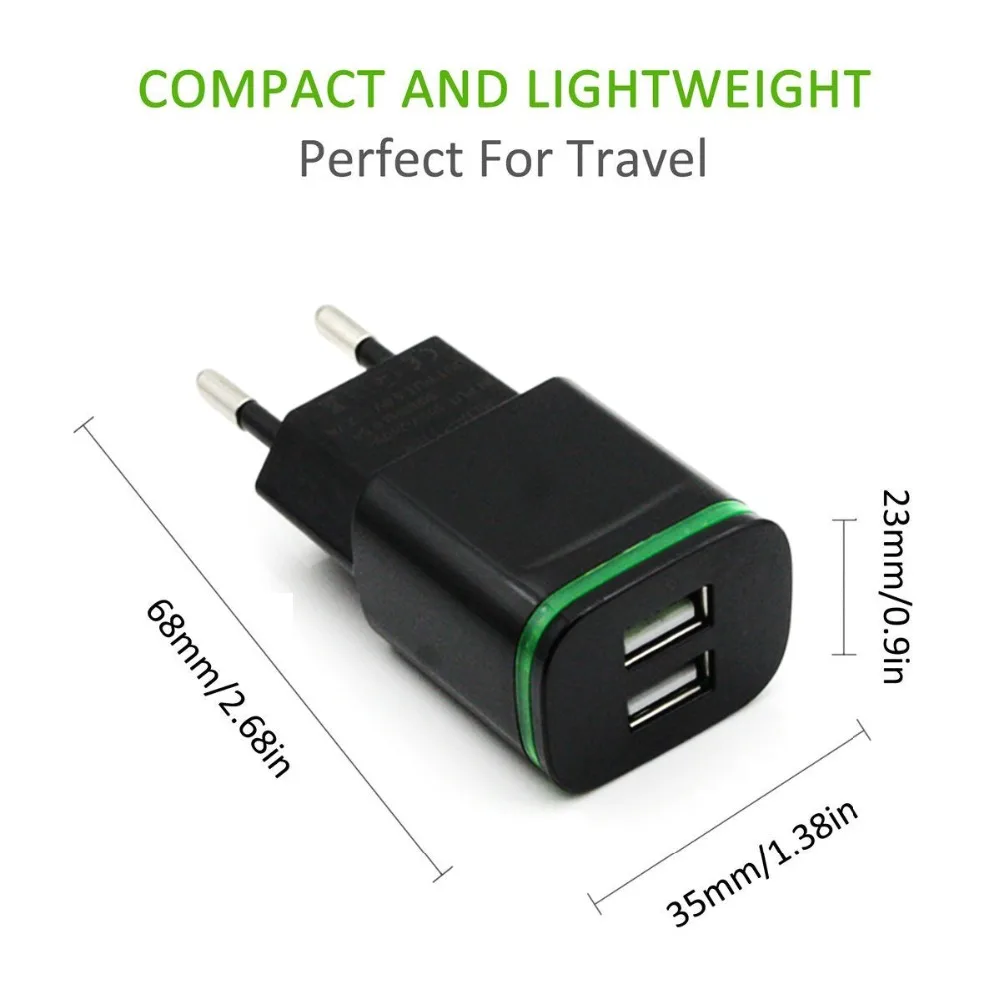 AIXXCO 5V 2A EU Plug LED Light 2 USB Adapter Mobile Phone Wall Charger Device Quick Charge QC 3.0 Mobile Charger Fast Charger