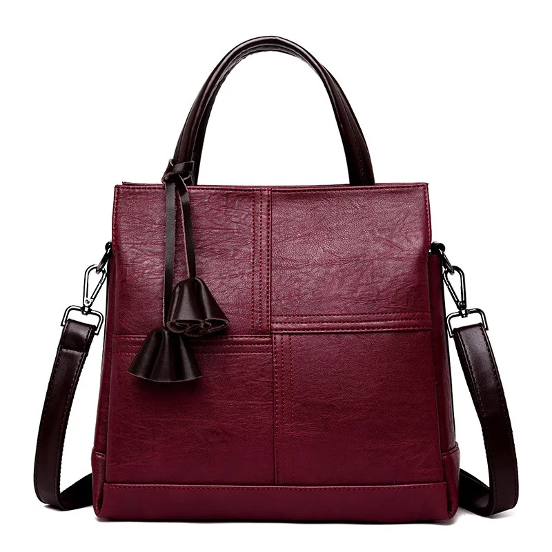 

Three pockets Vintage Women Bag Ladies Brand Leather Handbags Winter Casual Tote Bag Big Shoulder Bags For Women 2018 Sac A Main