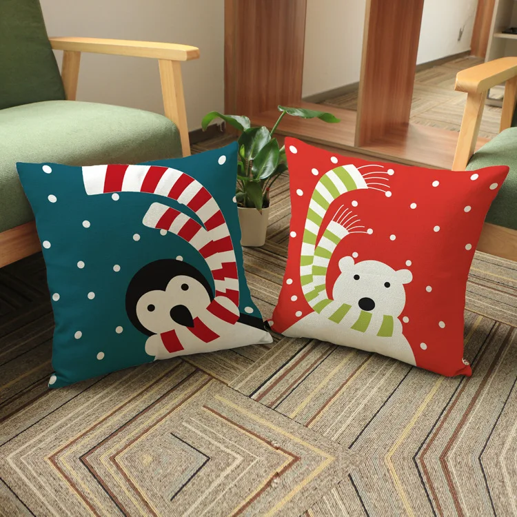and creative contracted penguin polar bear patterns cotton linen pillow sofa cushion office napping home essential | Дом и сад