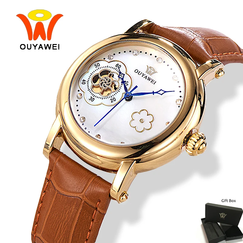 

OUYAWEI Fashion Imitation Shellfish Flowers Dial Design Self Wind Mechanical Watch Women Luxury Brand Ladies Automatic Watch