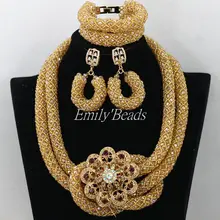 Роскошный, цвета шампань, золотистый африканские украшения бисер набор нигерийские Свадебные хрустальные бусины ожерелье набор подарок для невесты AIJ642
