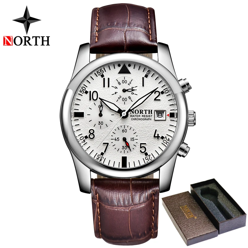

2018 New North Brand Fashion Men's Watch Luminous Quartz Leather Casual Men's Watch Clock Erkek Kol Saati Relogio Masculino