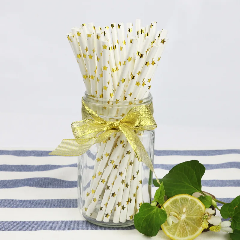 

25pcs/lot Disposable Drinking Paper Straws Wedding Birthday Summer Beach Party Decoration Supplies