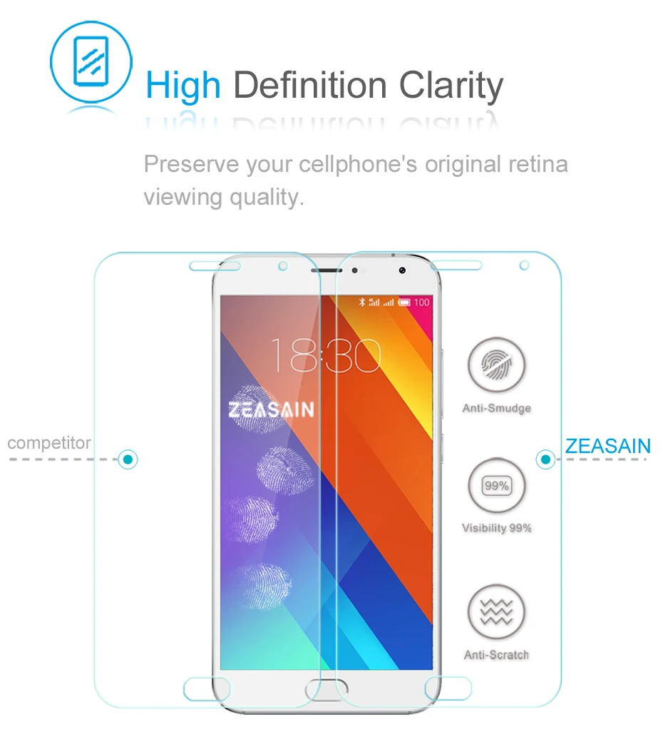 Original ZEASAIN 0.3mm 9H Screen Protector Tempered Glass Film For Meizu MX5 Pro Prime HD Clear 5.5 inch Toughened Film (9)