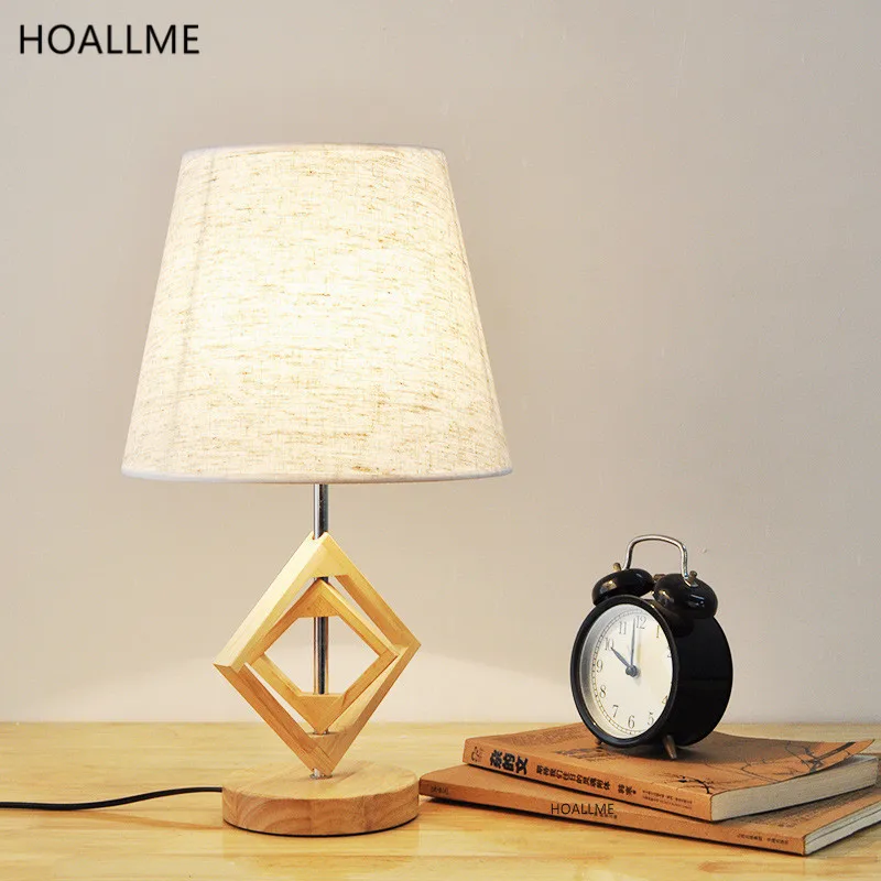 Chinese Style Wooden Desk Lamp Wood Textile Creative Table ...
