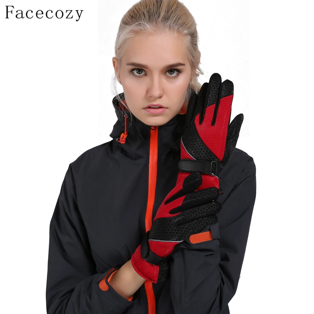 Facecozy Women Winter Anti Slip Skiing Gloves Warm Coral Fleece Anti