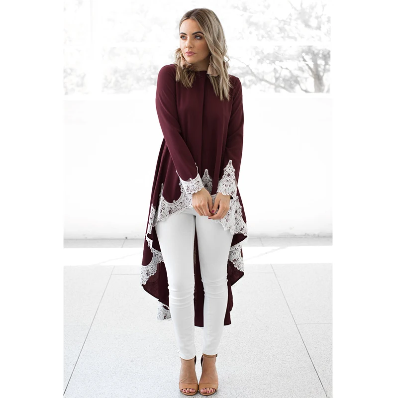 

Asymmetric hem lace patchwork hoodies sweatshirt Women long sweatshirt dress 2018 Autumn new fashion pullover outwear Tunic tops