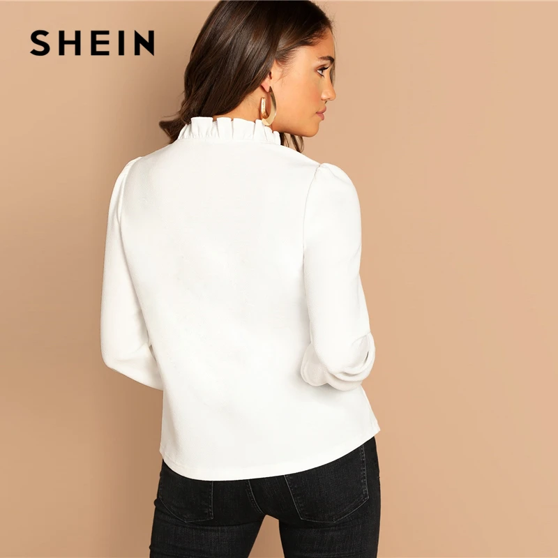 SHEIN Однотонная Нарядная Блузка С Длинным Рукавом, Элегантная Офисная Блуза С Оригинальным Воротником