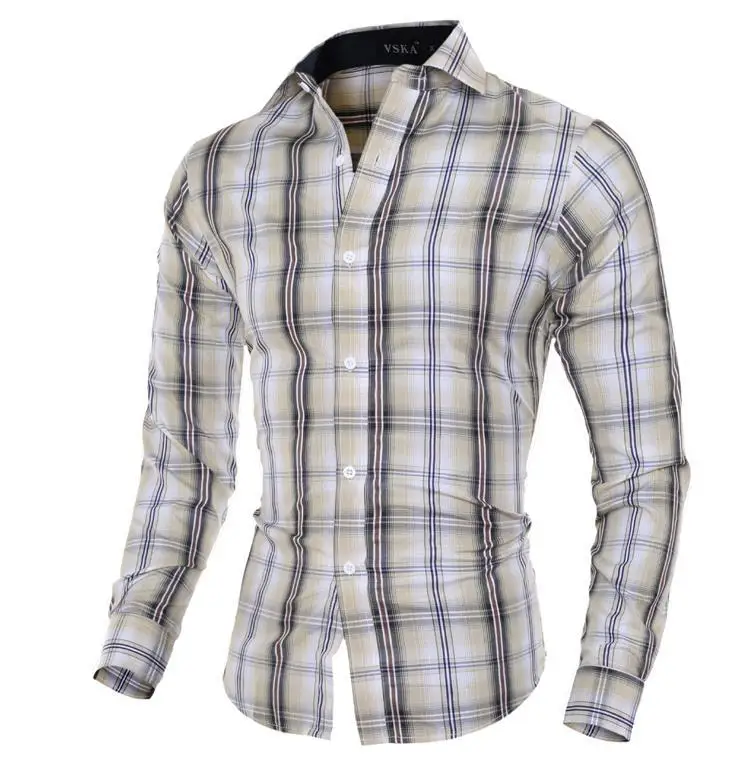 DropshippingCamisa Masculina Мужская Модная приталенная Повседневная рубашка с длинным рукавом, мужская рубашка с принтом, Азиатский размер - Цвет: Beige