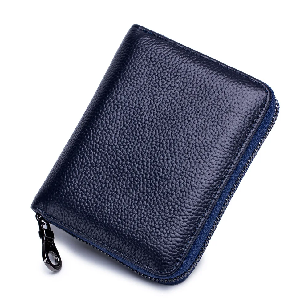 Royal blue Новинка, унисекс, Rfid Блокировка, кредитный держатель для карт, для женщин, большая емкость, натуральная кожа, кошелек для монет, универсальный, на молнии, Чехол для карт, кошельки - Цвет: Royal blue
