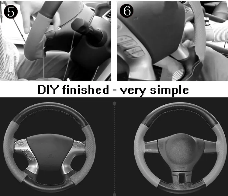 All Size 36-40cm Car Styling Genuine Leather Auto Car Steering Wheel Cover Cap Anti-slip Car Decoration With Needles and Thread 2