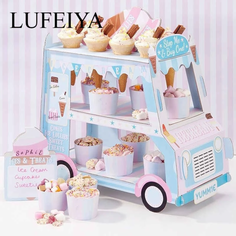 組み立てる車ケーキデコレーションツールスタンド 3 層 かわいい漫画紙のカップケーキスタンドデザートのデコレータケーキ用スタンド 3 Tier Cake Standcupcake Stand Aliexpress