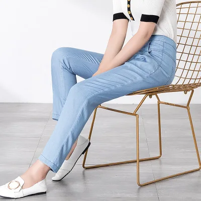LightBLue Makuluya Женская Высококачественная джинсовая ткань, Tencel хлопковые шаровары длиной до щиколотки универсальные повседневные винтажные Ретро уютные высокие уличные L6 - Цвет: LightBLue