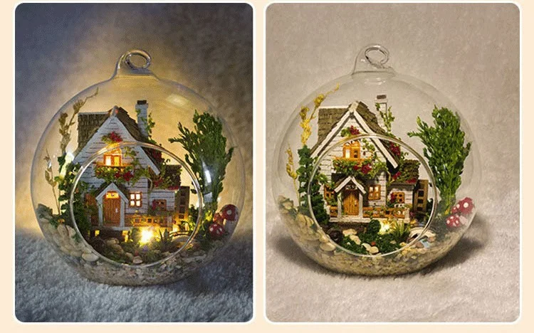 DIY Кукольный дом G015 miniatura мини стеклянный шар Модель Строительство Наборы деревянный миниатюрный кукольный домик подарок дом в лесу