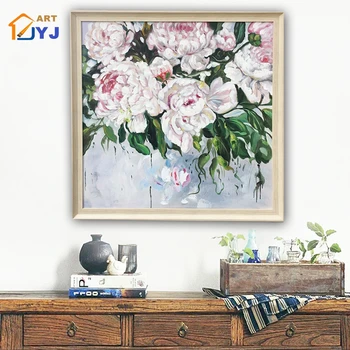 

JYJ ART Large Peony Picture Hand Painted Modern Abstract Canvas Oil Painting Wall Art for Living Room Home Decor No Frame B05-1