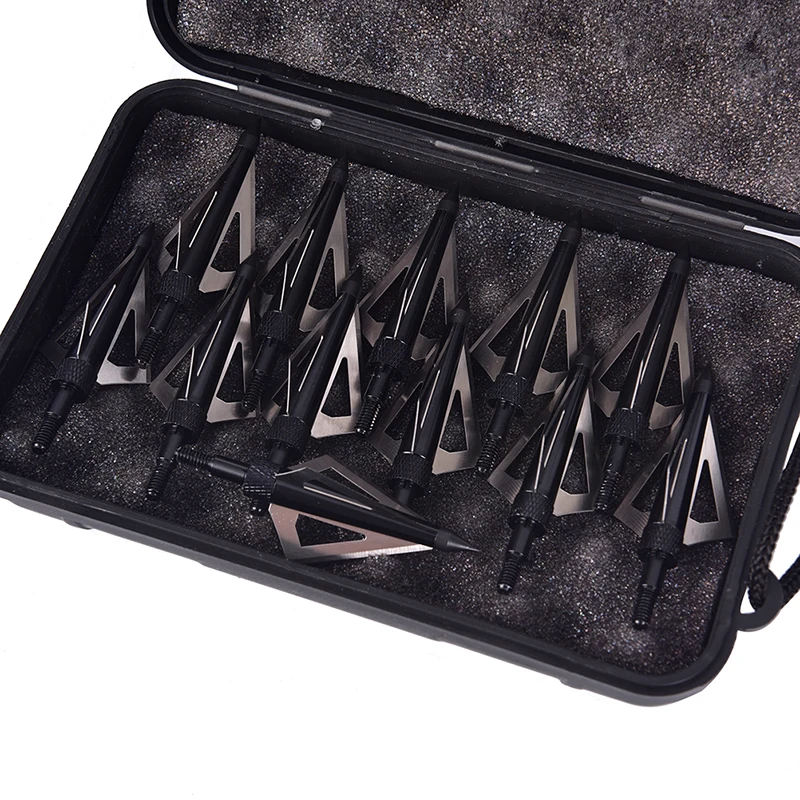 Billige 12 stücke 3 Klingen Pfeilspitzen Schwarz Spitze Stahl Für Bogen Und Armbrust Pfeil Kopf Schießen Zubehör Jagd Jagdspitzen mit Pfeil box