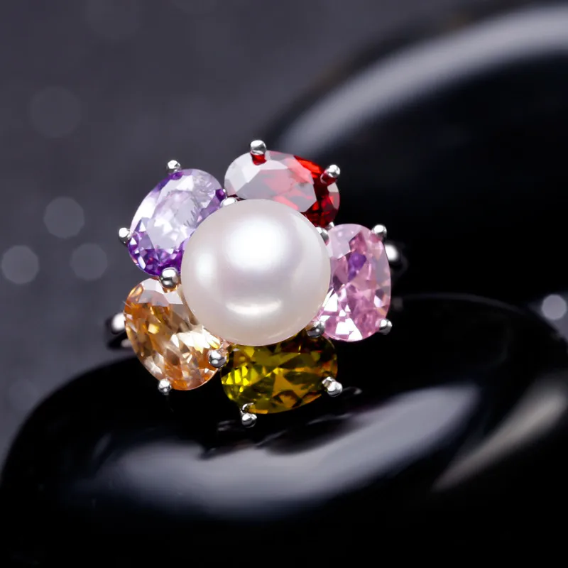 YIKALAISI 925 пробы серебряные ювелирные изделия кольца для женщин Ювелирное кольцо с жемчугом цветок кольцо пресноводный жемчуг свадебные кольца