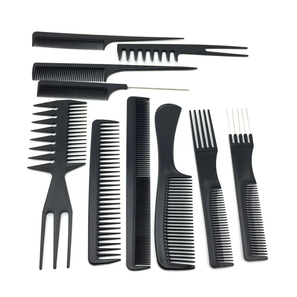 

10pcs/set Professional styling tools Salon Combs Set Black Plastic Barbers Hair Styling Tools Hairdressing Salon