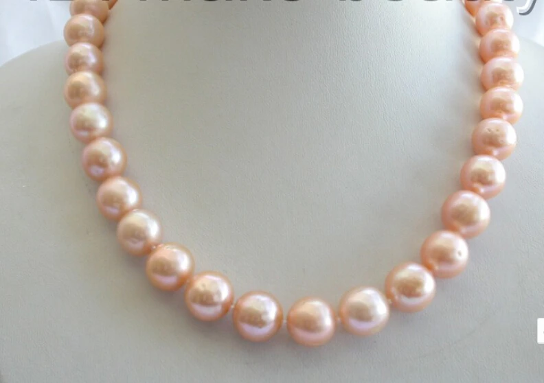 

>>>> stunning wow big 13mm round pink freshwater cultured pearl necklace b235