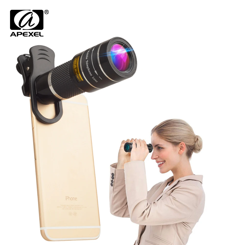 APEXEL 20X التكبير عدسة تلسكوب أحادي ل فون X 7 8 الروبوت الهواتف الذكية العالم كأس السفر في الهواء الطلق الصيد الرياضية التخييم