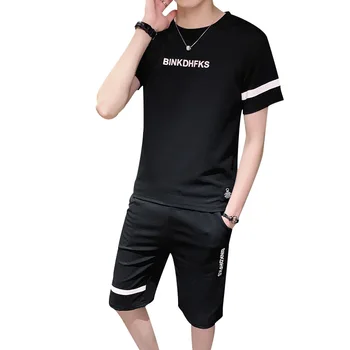 

Letters Printed Casual Summer Men Tracksuit Mens Clothing Large Sizes 2 Piece Short Set O Neck Tshirt + Shorts Two Peice Sets