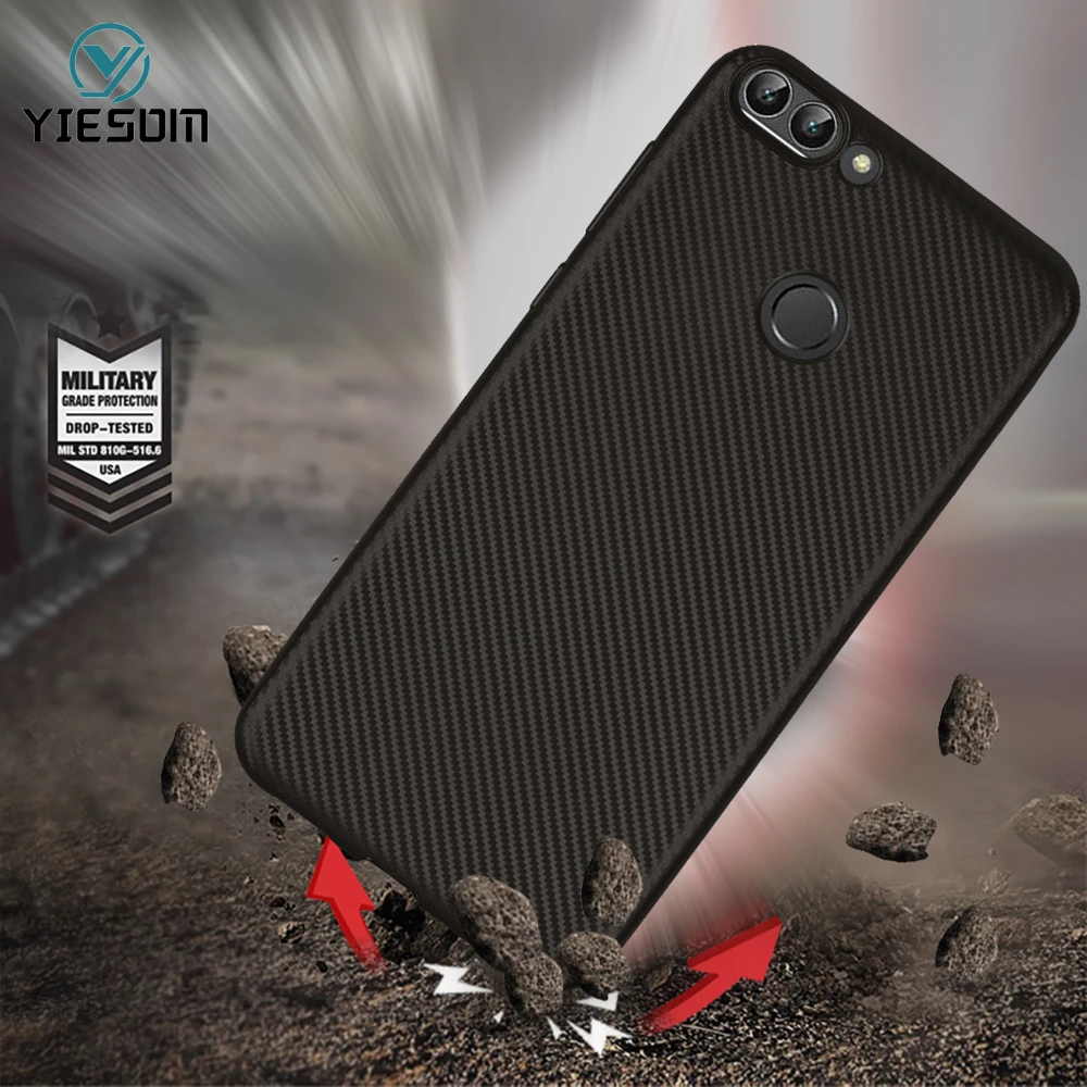 YIESOM For Huawei P Smart Case Silicone Brushed Carbon Fiber Texture Enjoy 7S Cover TPU Shockproof Protect Shell |