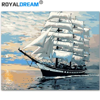 

ROYALDREAM Sailboat DIY Painting By Numbers Acrylic Canvas Painting Kits Coloring Paint By NumbersModern Wall Art Picture Gift
