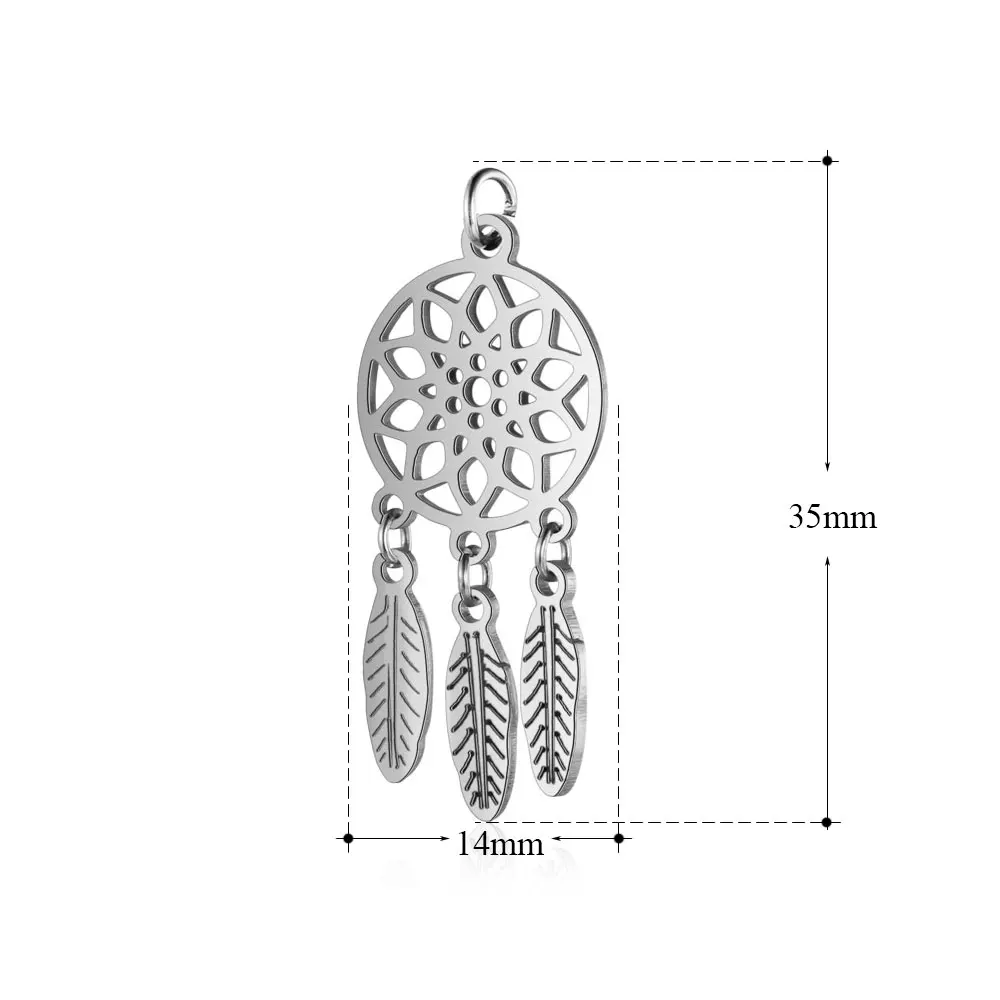 5pcs/Lot 316L Stainless Steel Charms 3 Colors Dream Catcher Charms Pendants for Jewelry Making Bracelet DIY Handmade Accessory