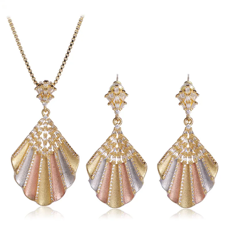 Classic Scallop Shape Jewelry Set Necklace Drop Earrings For Women