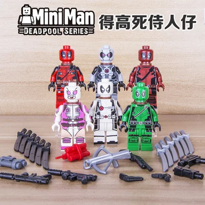

legoingly X-Man Dark Red Gery Green White Gwenpool Deadpool Bricks Building Blocks Toys for children Gift Decool 0256-0261