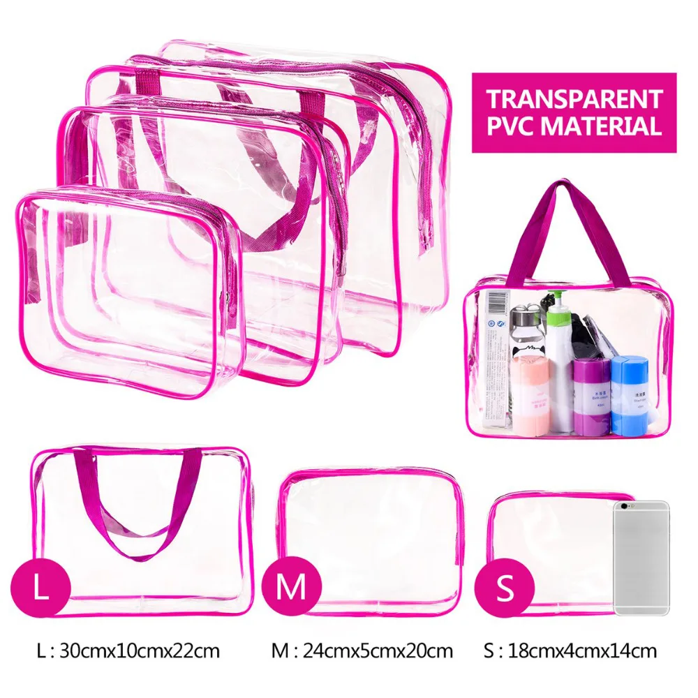 

3Pcs Clear Cosmetic Bag Air Travel Plastic Toiletry Pouch, Water Resistant Packing Cubes with Zipper Closure Beach Pool Spa Gym
