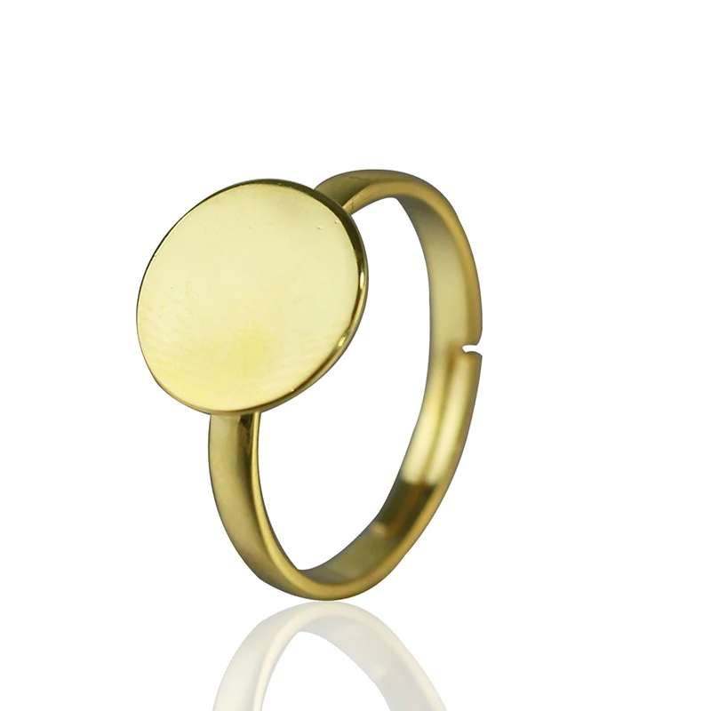 Beadsnice 925 пробы Серебряное кольцо пустая с серебряным кольцом основа с 8 мм/12 мм клеевой подушечкой на регулируемом кольце для DIY ID16697 - Цвет: 6mm gold