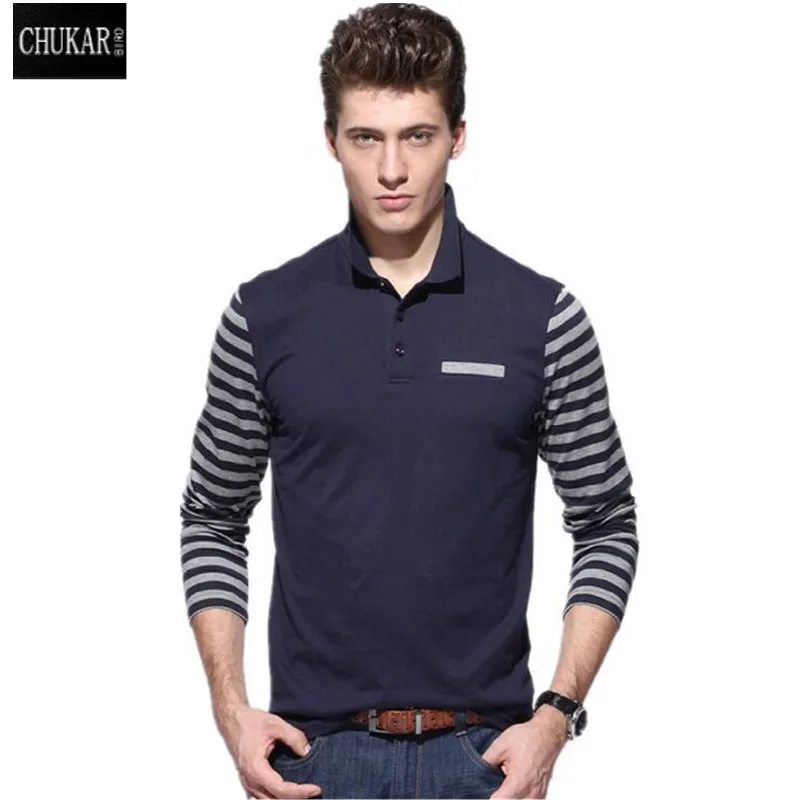Новая мода Для мужчин футболка поло Slim Fit Polo с длинным рукавом Хлопок