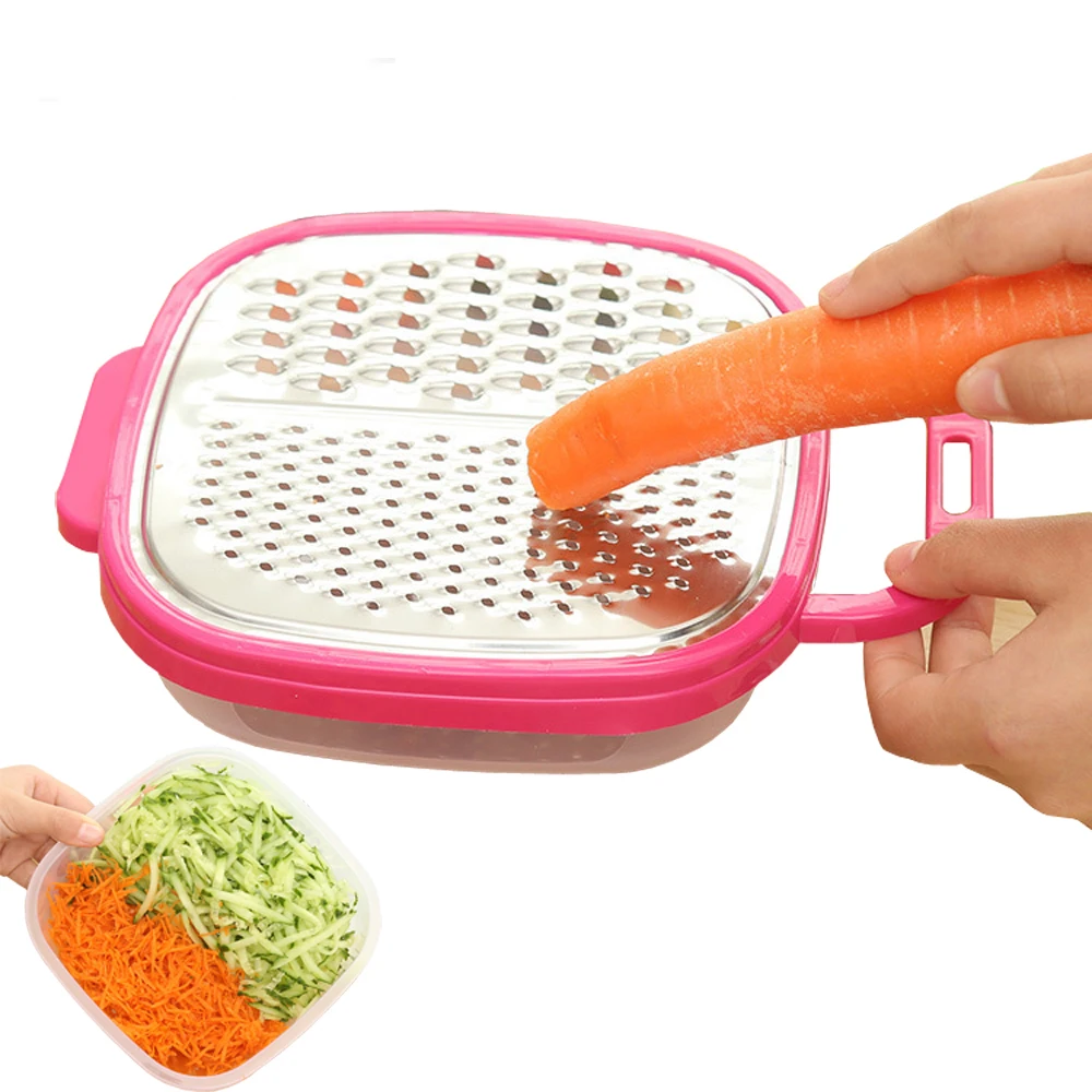 1 pc Vegetable Grater Box Plastic+Stainless Steel 2 Blades Potato