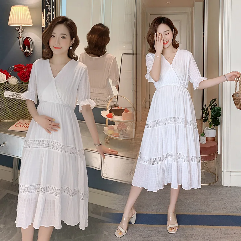 

Envsoll Summer Pregnant Dress Maternity Dresses For Pregnant Women Maternity Clothes V Neck White Cute Pregnancy Clothing