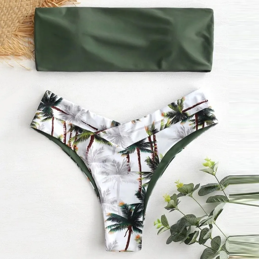 

Bikini 2019 Sexy Women's Bikini Set Coconut Print Padded Swimsuit Bathing Swimwear Beachwear Swimsuit Women Bbikini Biquini 40*