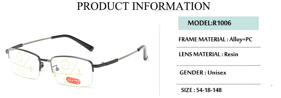 Прогрессивные Мультифокальные очки для чтения, мужские очки для чтения с полуоправой, анти-blue светильник, очки для чтения 1,00 1,50 2,00 3,00