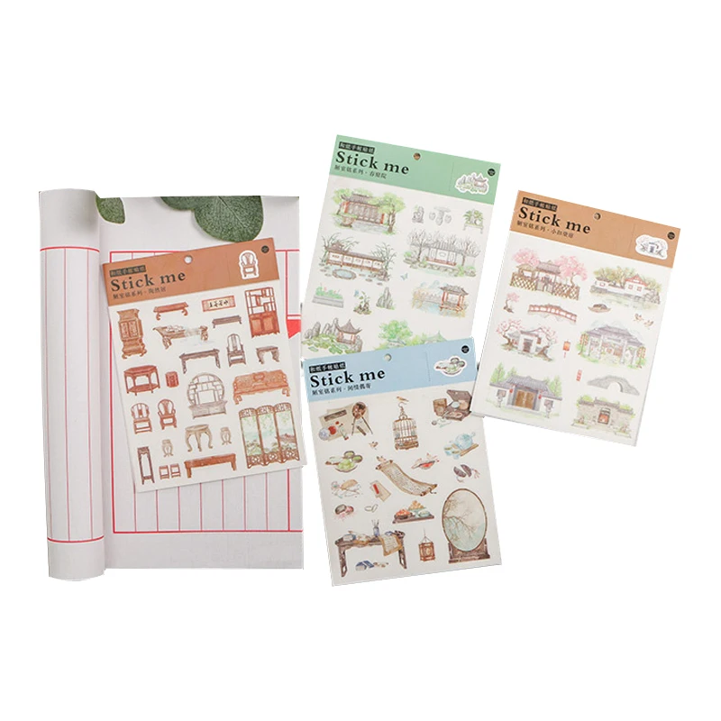 

1pcs/lot Vintage Chinese Ancient Courtyard Series Paper Stickers DIY Scrapbooking Stickers Decoration label