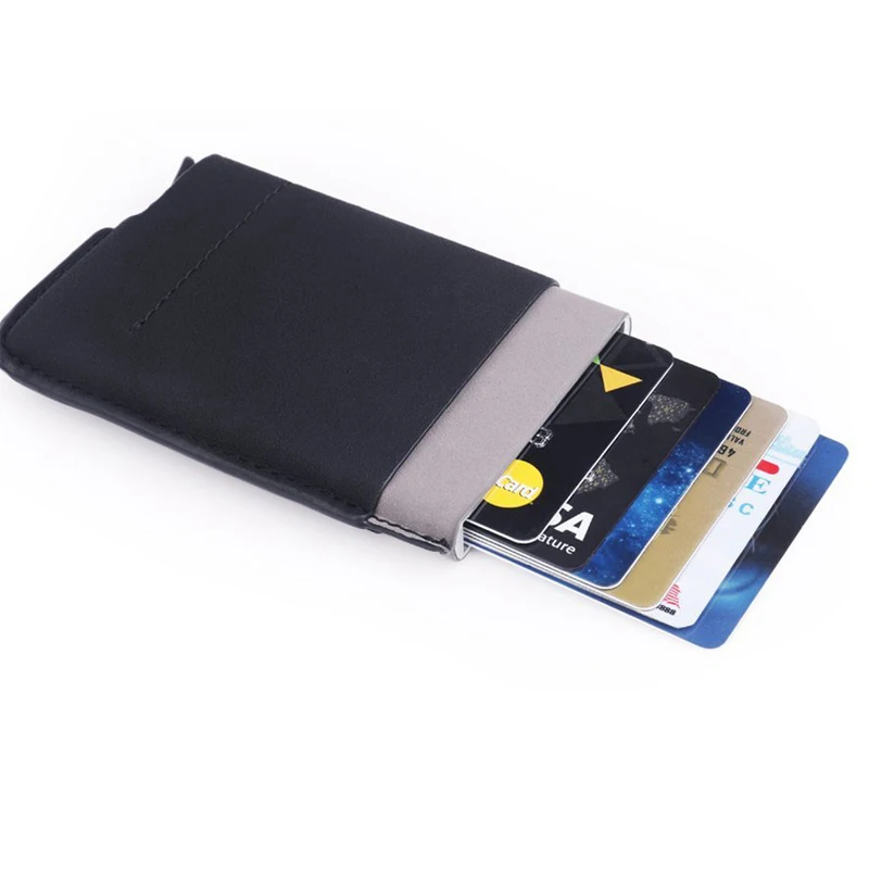 

Business Mens Front Pocket Wallet RFID Blocking Card Holder Aluminum Automatic Pop-up Card Case Women Slim Mini Gift Wallet