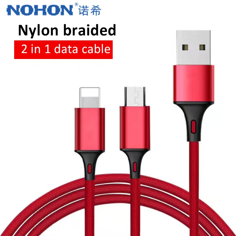 

NOHON 2 in 1 USB Data Cable Fast Charging Cord Micro USB For Samsung Galaxy S7 S6 Lighting Charger 8 Pin For iPhone X 7 8 XS XR