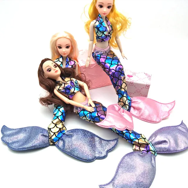 Handmade Dolls Party Dress Gown Skirt Fashion Clothes For Barbie Doll Genuine Mermaid Tail Dress Baby Toy 3