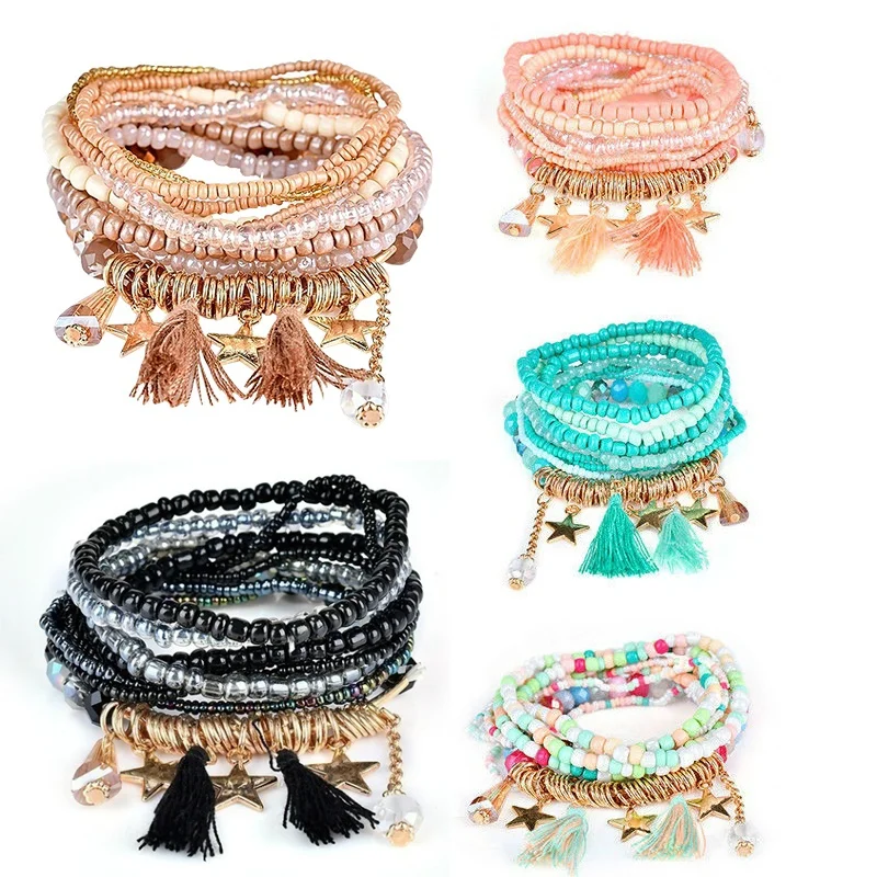 Fashion Multilayer Bohemia Tassel Bracelets for Women Elegant Charm Bracelets Bangles Set Beads Bracelets Jewelry Fashion Jewelry