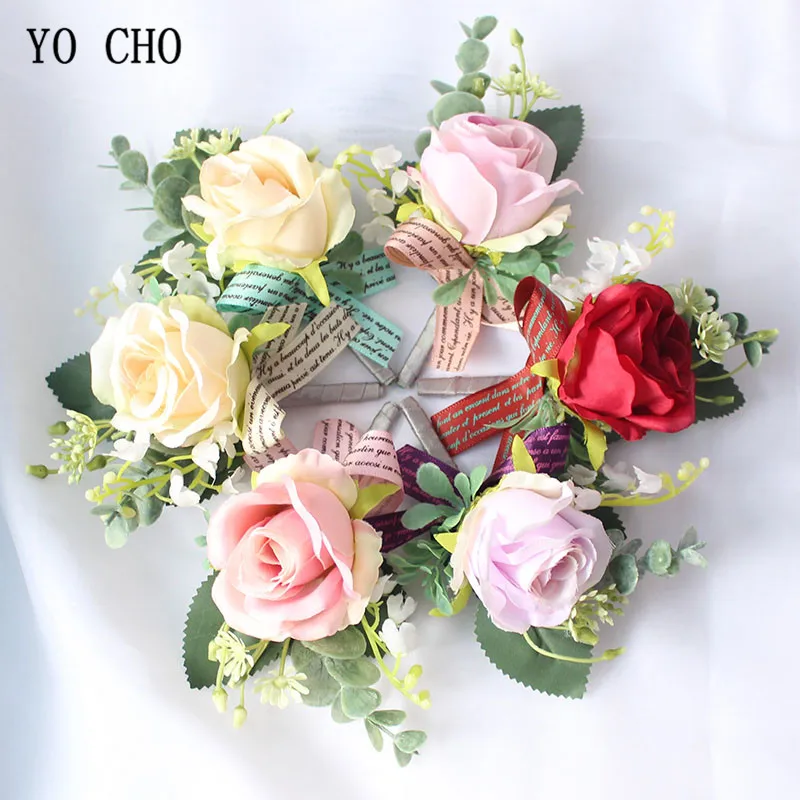 wedding wrist corsages boutonnieres bridal groom marriage pink red roses flower (6)
